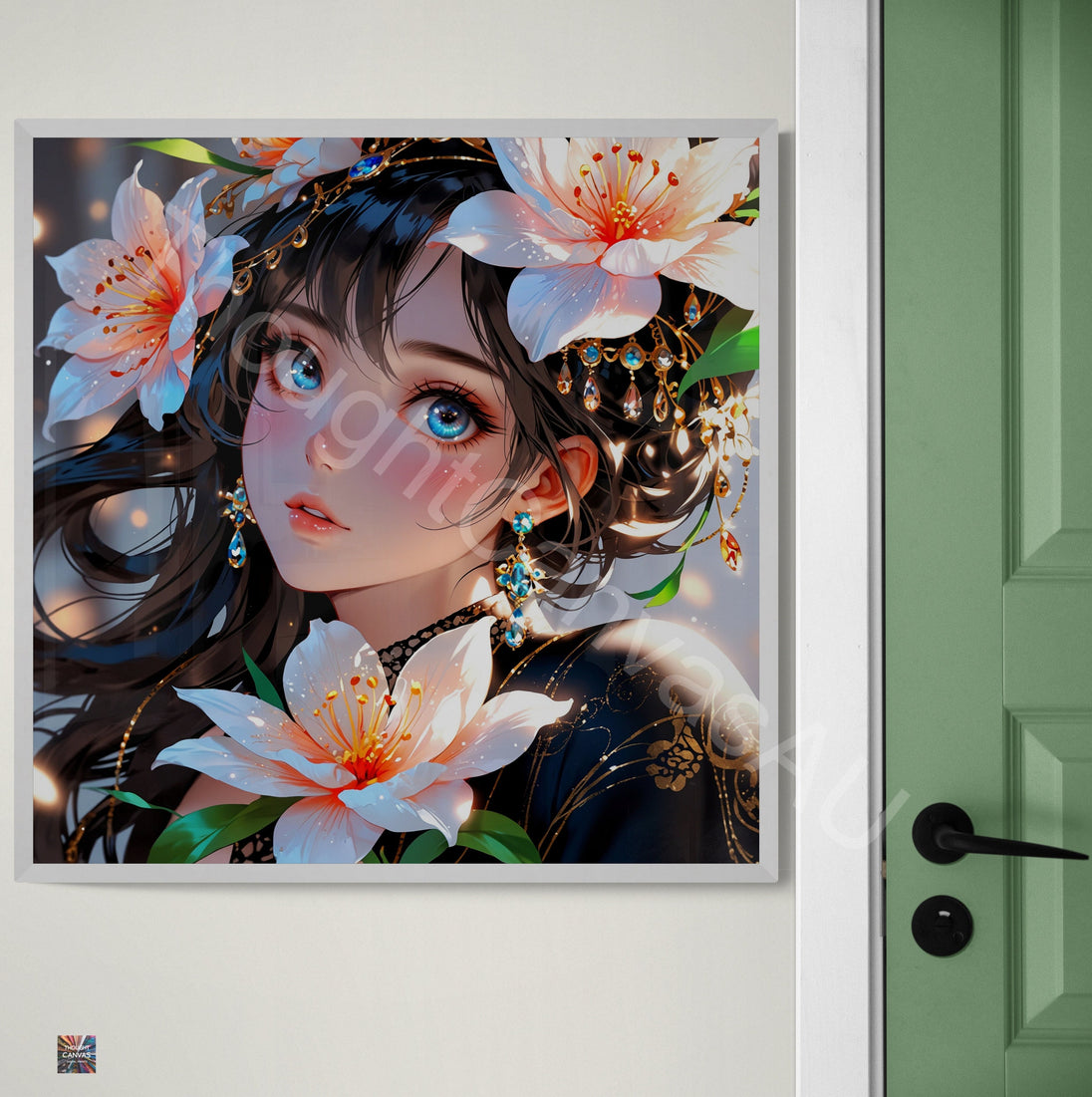 Anime Girl Portrait | Floral Fantasy Design | Japanese Animation Art Print | Girl with Flowers | Dreamy Wall Decor | Instant Download | 3 - Shoppers Haven  - Digital     