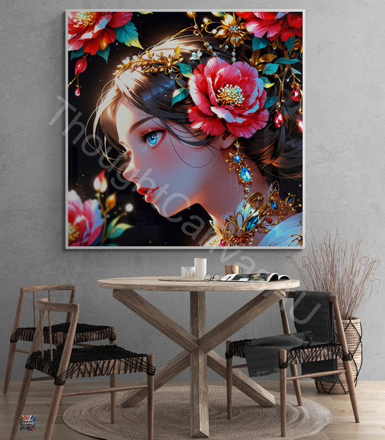 Anime Girl Portrait | Floral Fantasy Design | Japanese Animation Art Print | Girl with Flowers | Dreamy Wall Decor | Instant Download | 2 - Shoppers Haven  - Digital     