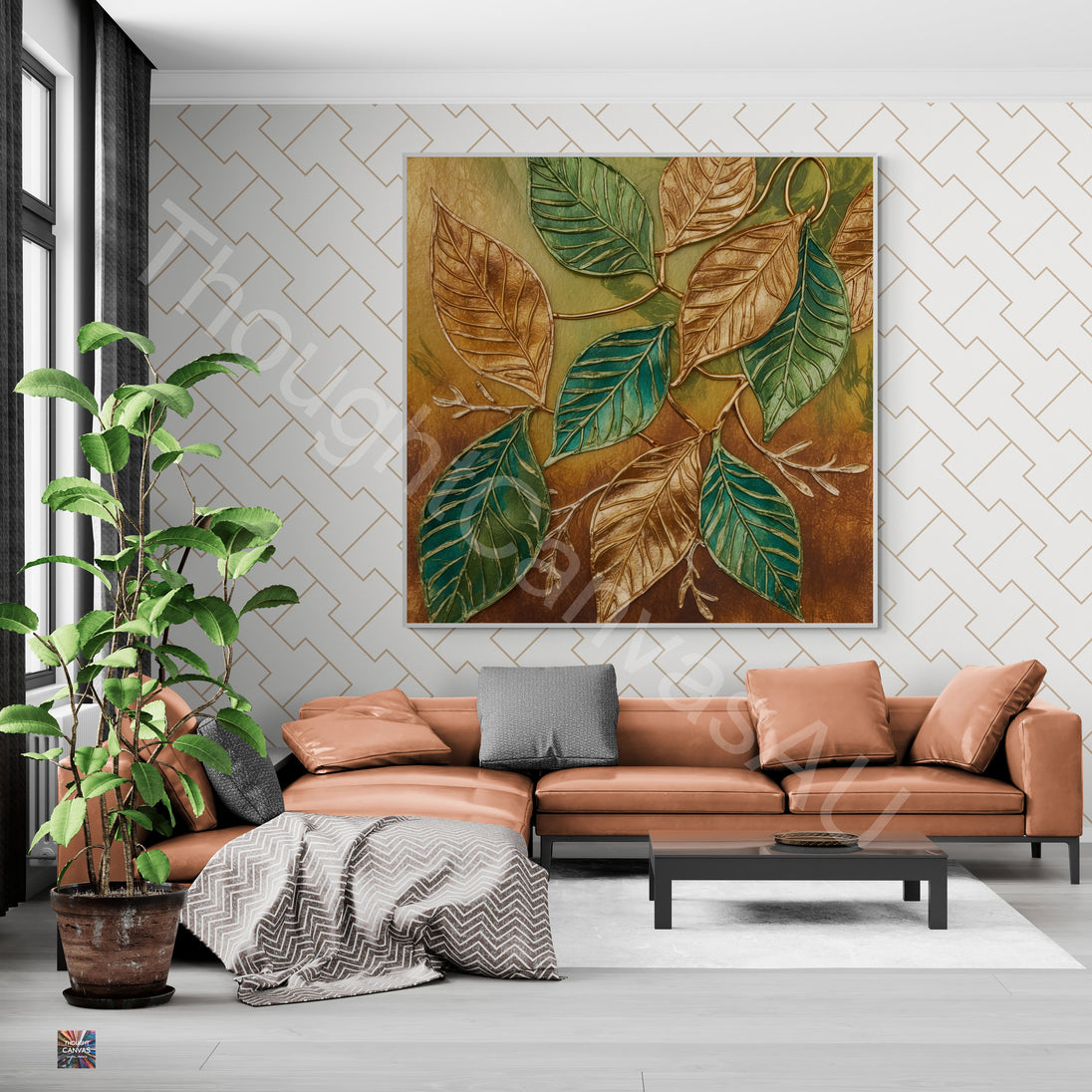 Boho Botanical Art Print | Dancing Leaves in Green & Gold | Textured Wall Art | Nature-Inspired Decor | Instant Download | 3 - Shoppers Haven  - Digital     