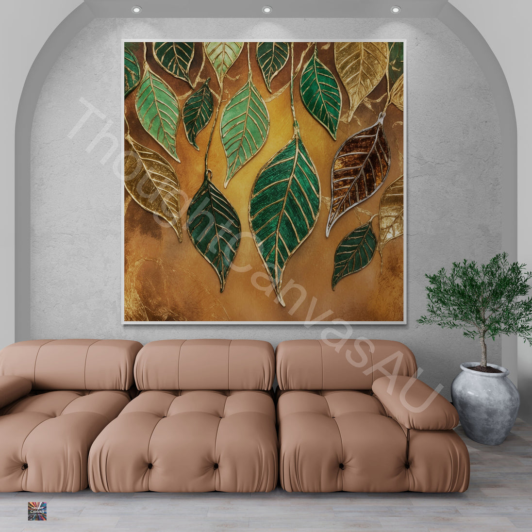 Boho Botanical Art Print | Dancing Leaves in Green & Gold | Textured Wall Art | Nature-Inspired Decor | Instant Download | 1 - Shoppers Haven  - Digital     