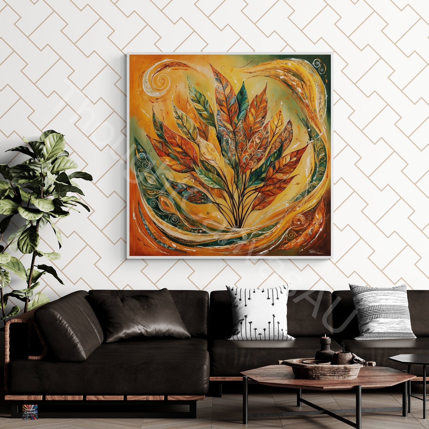 Bohemian Wall Art  | Colorful Dancing Leaves Print | Textured Wall Art | Nature-Inspired Decor | Colorful Home Art | Instant Download | 1 - Shoppers Haven  - Digital     