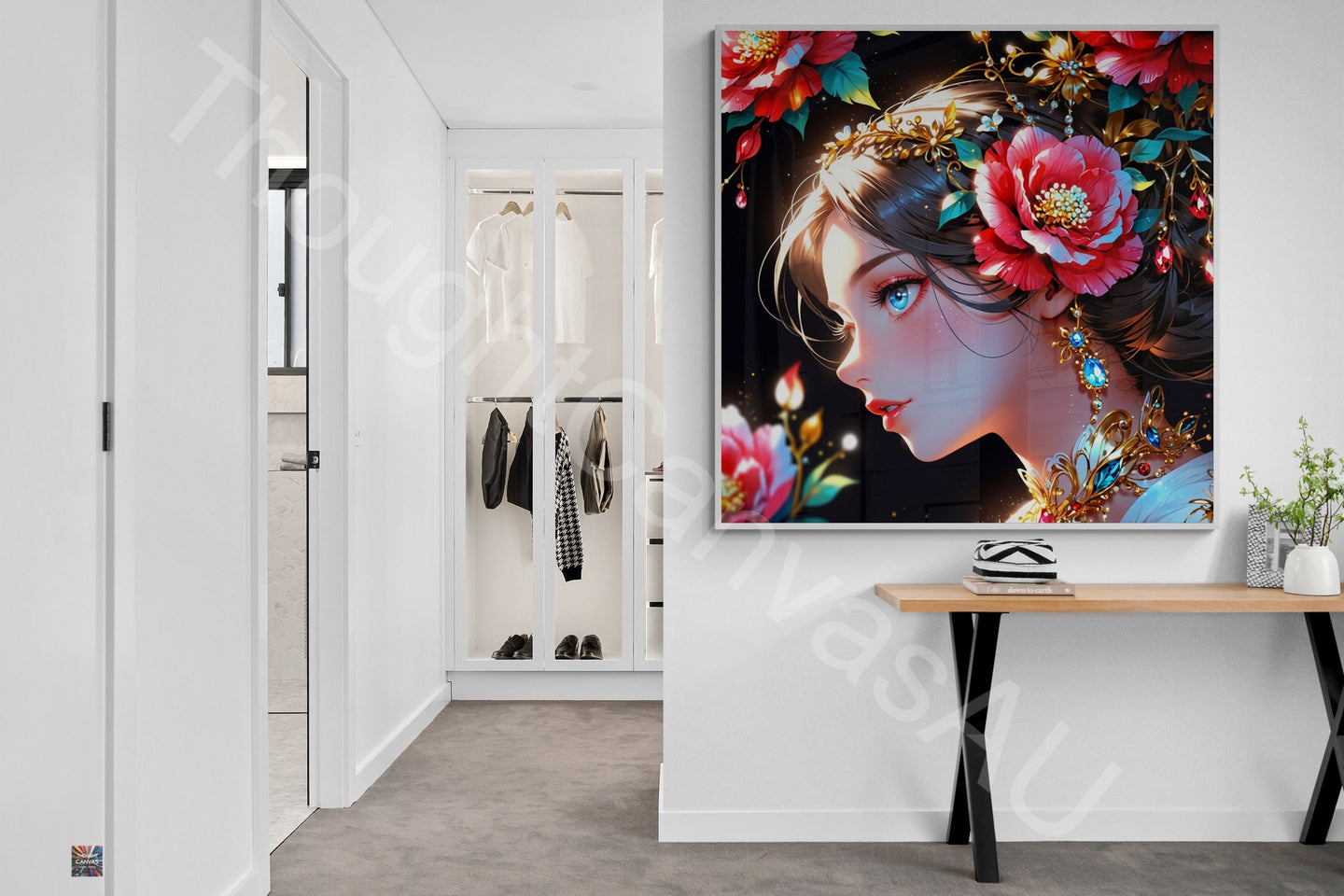 Anime Girl Portrait | Floral Fantasy Design | Japanese Animation Art Print | Girl with Flowers | Dreamy Wall Decor | Instant Download | 2 - Shoppers Haven  - Digital     