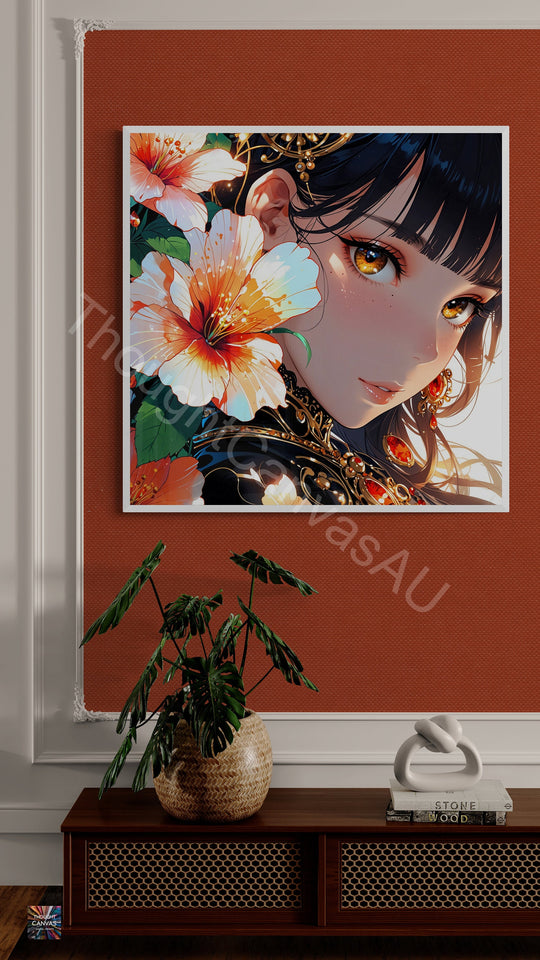 Anime Girl Portrait | Floral Fantasy Design | Japanese Animation Art Print | Girl with Flowers | Dreamy Wall Decor | Instant Download | 1 - Shoppers Haven  - Digital     