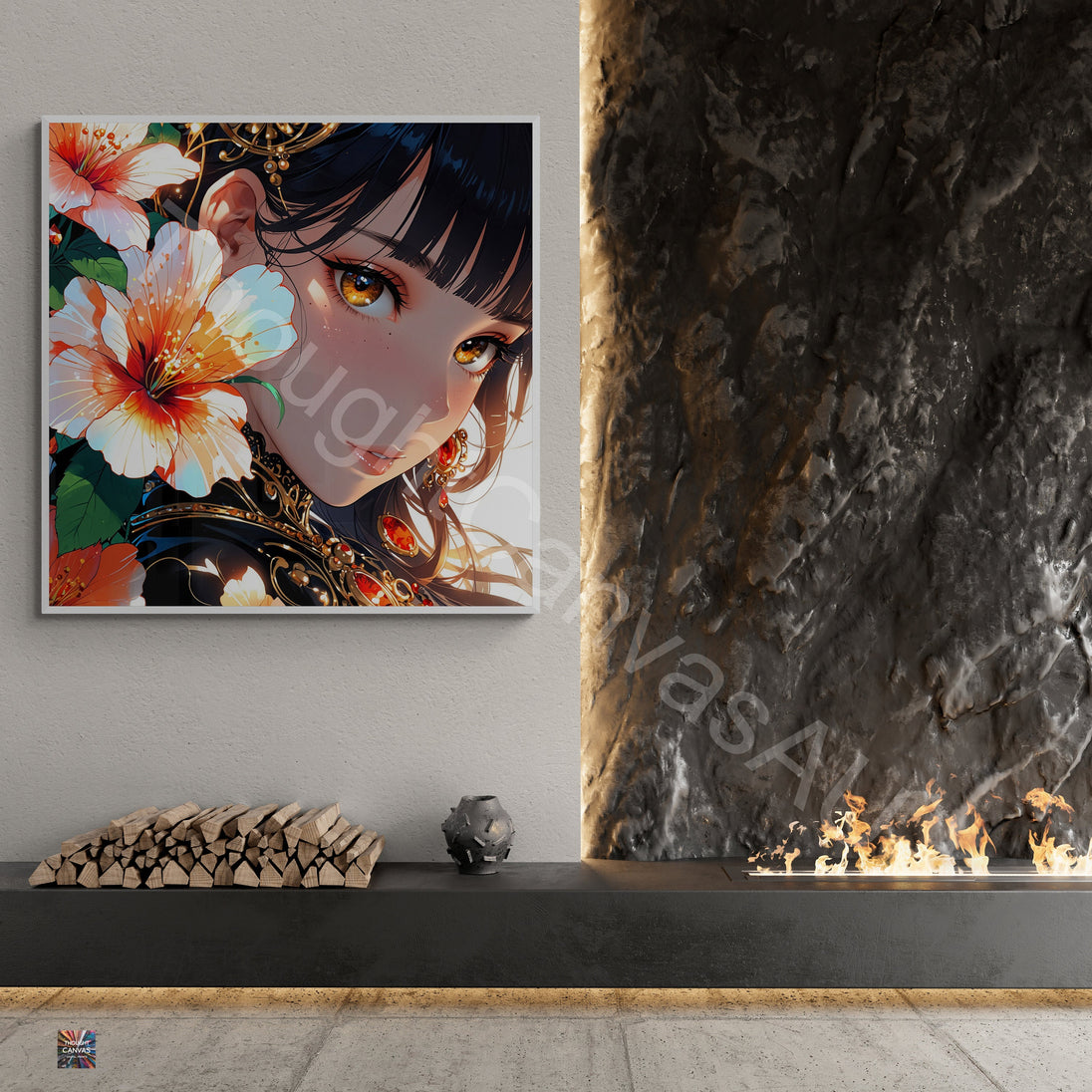 Anime Girl Portrait | Floral Fantasy Design | Japanese Animation Art Print | Girl with Flowers | Dreamy Wall Decor | Instant Download | 1 - Shoppers Haven  - Digital     