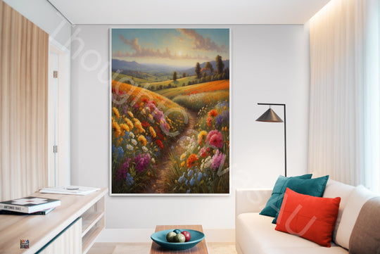 Nature's Embrace | Valley of Flowers Wall Art | Vibrant Floral Landscape | Tranquil Valley Art | Serene Countryside Print | Instant Download | 1 - Shoppers Haven  - Digital     