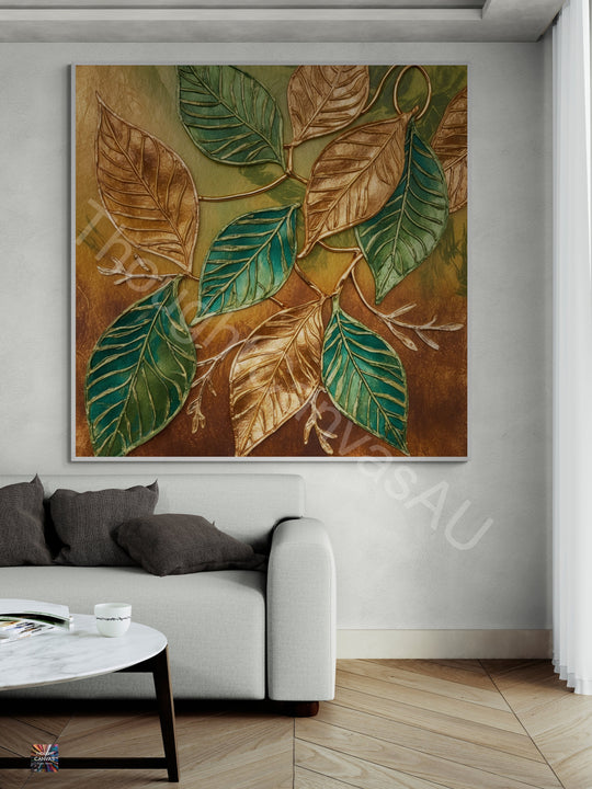 Boho Botanical Art Print | Dancing Leaves in Green & Gold | Textured Wall Art | Nature-Inspired Decor | Instant Download | 3 - Shoppers Haven  - Digital     