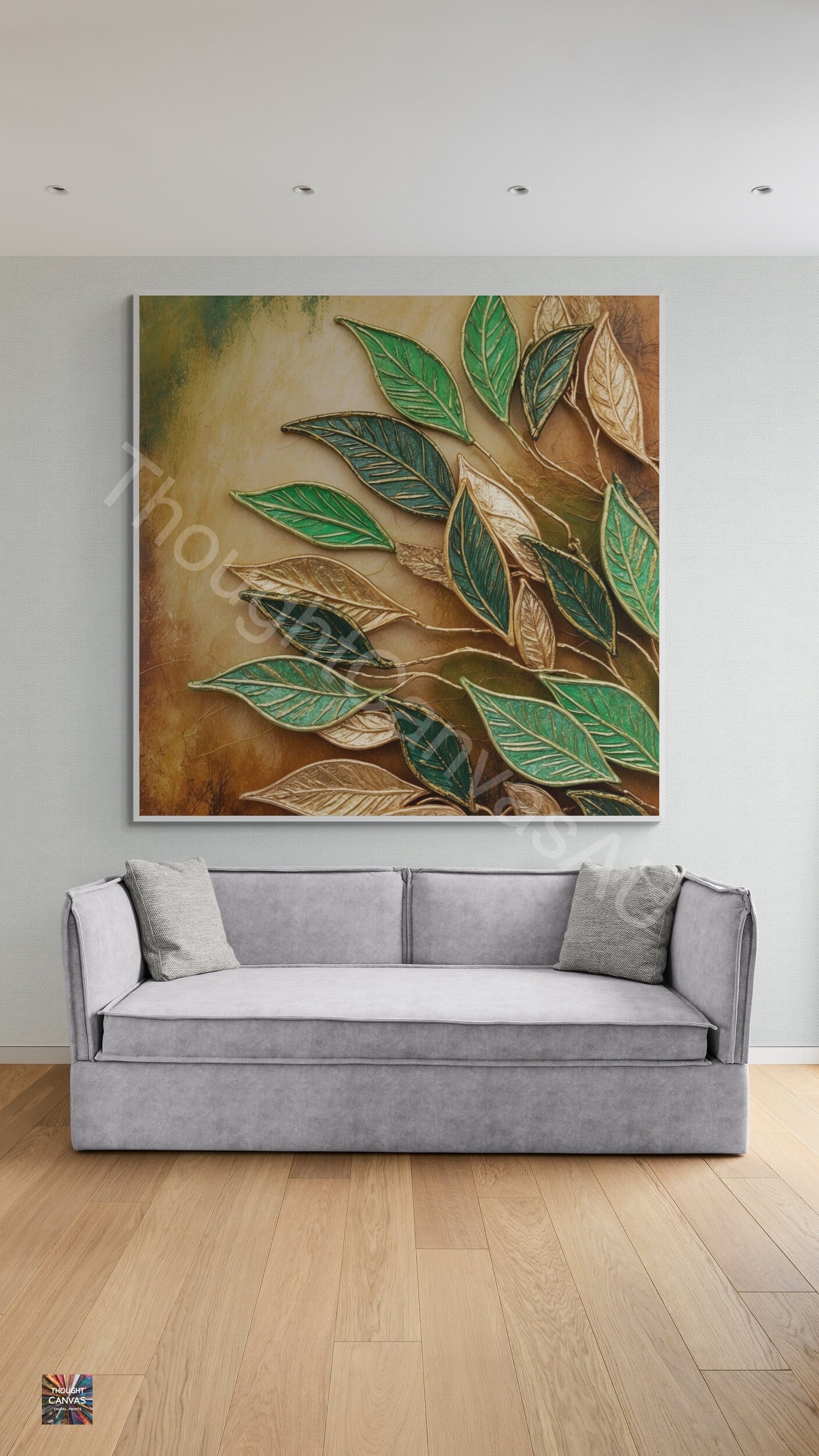 Boho Botanical Art Print | Dancing Leaves in Green & Gold | Textured Wall Art | Nature-Inspired Decor | Instant Download | 2 - Shoppers Haven  - Digital     