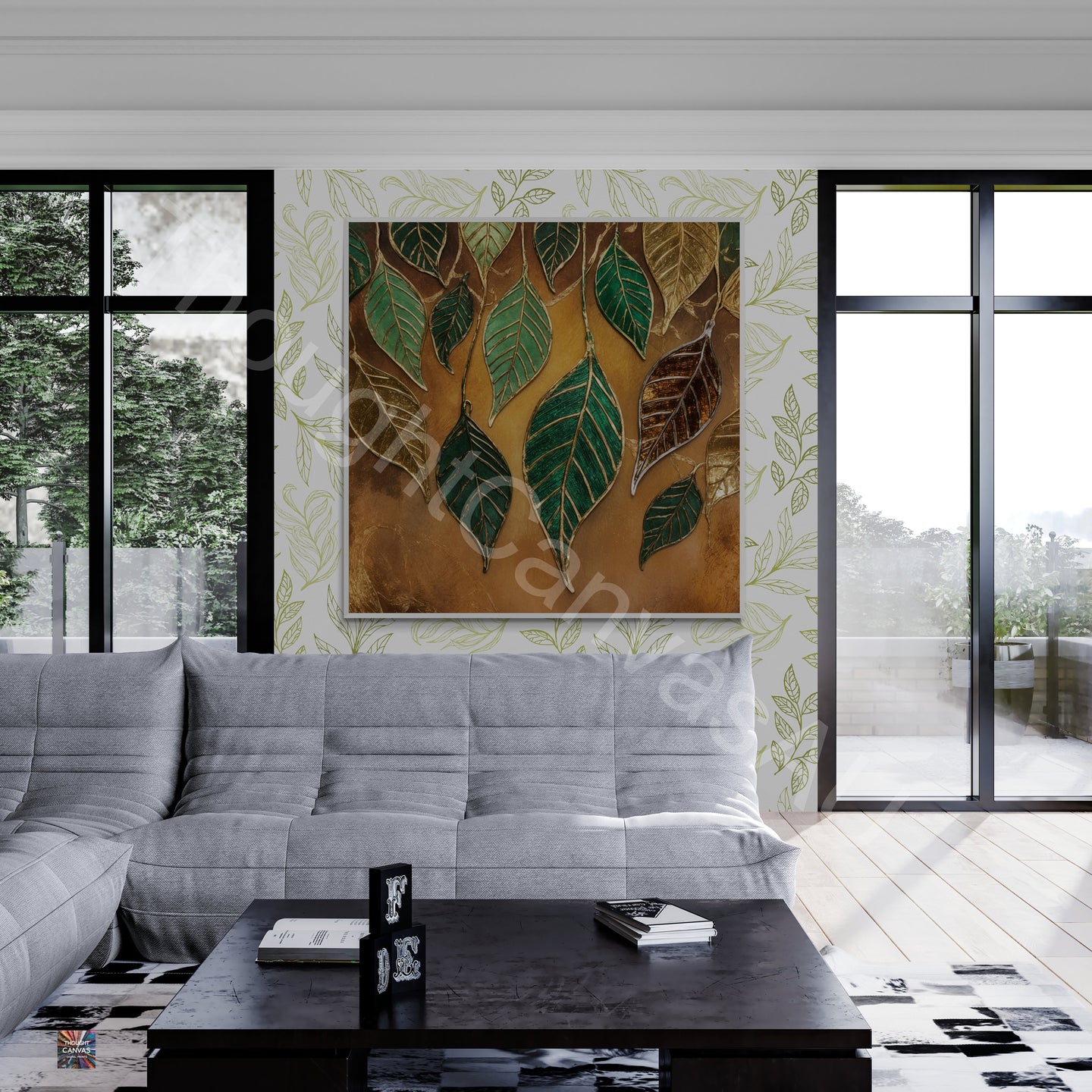 Boho Botanical Art Print | Dancing Leaves in Green & Gold | Textured Wall Art | Nature-Inspired Decor | Instant Download | 1 - Shoppers Haven  - Digital     