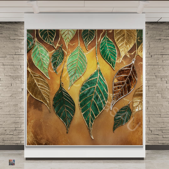 Boho Botanical Art Print | Dancing Leaves in Green & Gold | Textured Wall Art | Nature-Inspired Decor | Instant Download | 1 - Shoppers Haven  - Digital     