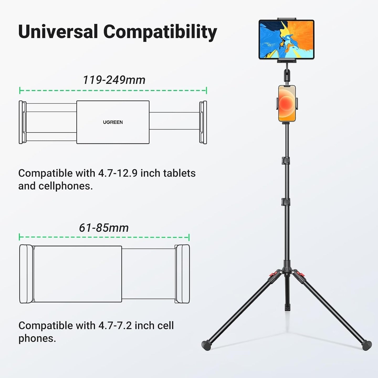 UGREEN 15647 2-in-1 Tablet (Max 12.9 inch) + Phone (Max 7.2 inch) Tripod Stand - Shoppers Haven - Electronics > Mobile Accessories 