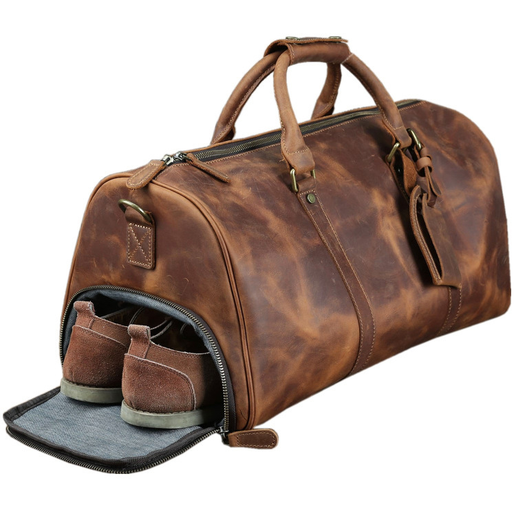 Cowhide Leather Travel Duffel Bag – Weekender with Shoe Compartment 4 Cowhide Leather Travel Duffel Bag – Weekender with Shoe Compartment - Image 4