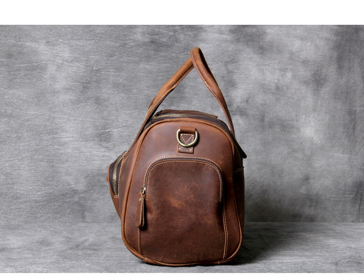 First-Layer Cowhide Retro Travel Duffel Bag – Distressed Coffee Brown 3 First-Layer Cowhide Retro Travel Duffel Bag – Distressed Coffee Brown - Image 3