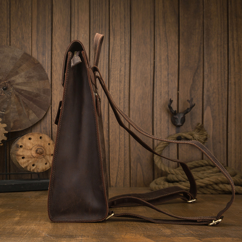 First-Layer Cowhide Geometric Satchel Backpack – Minimalist Dark Brown Daypack 2 First-Layer Cowhide Geometric Satchel Backpack – Minimalist Dark Brown Daypack - Image 2