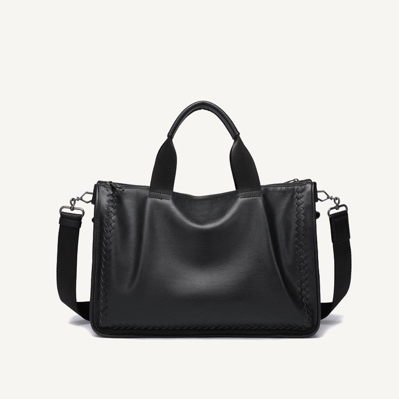 First-Layer Sheepskin Woven-Accent Briefcase – Black 1 First-Layer Sheepskin Woven-Accent Briefcase – Black