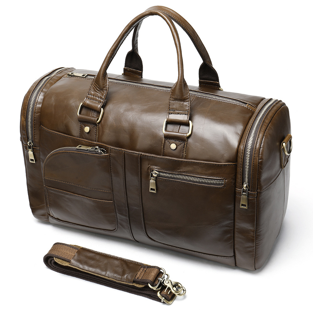 First-Layer Cowhide Leather Weekender Duffel Bag – Coffee Brown 1 First-Layer Cowhide Leather Weekender Duffel Bag – Coffee Brown