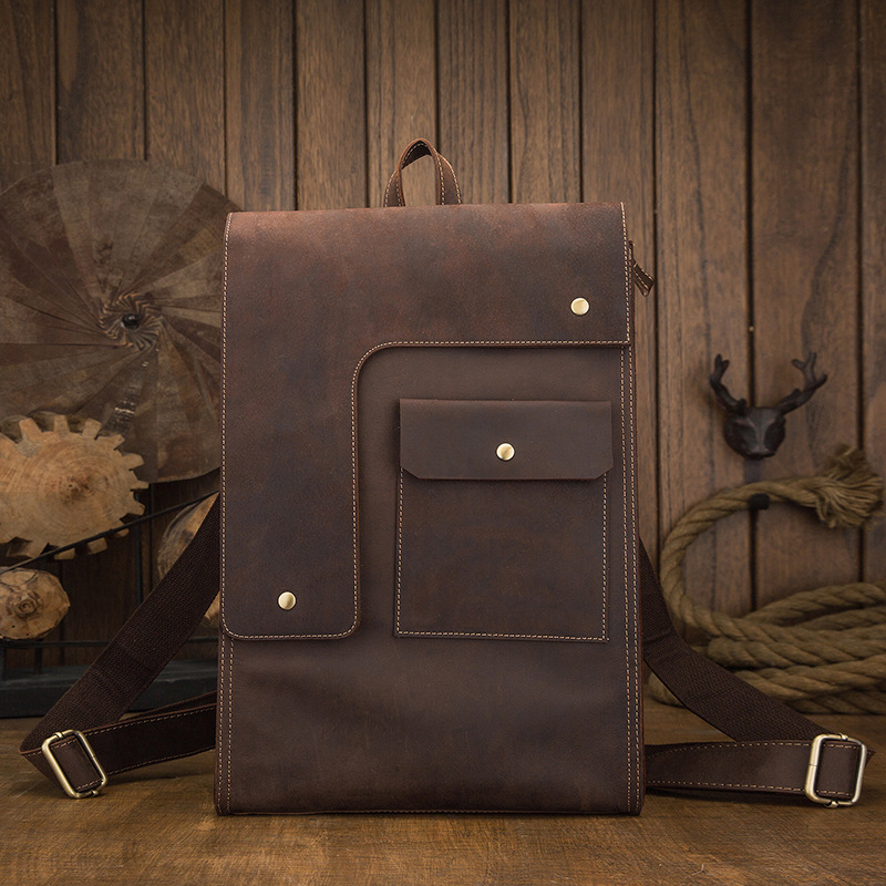 First-Layer Cowhide Geometric Satchel Backpack – Minimalist Dark Brown Daypack 1 First-Layer Cowhide Geometric Satchel Backpack – Minimalist Dark Brown Daypack