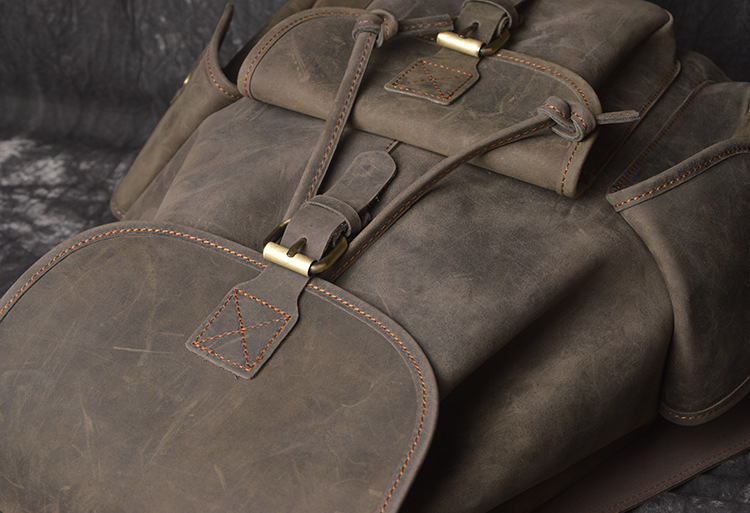 First-Layer Cowhide Rucksack – Rugged Multi-Pocket Leather Backpack 7 First-Layer Cowhide Rucksack – Rugged Multi-Pocket Leather Backpack - Image 7