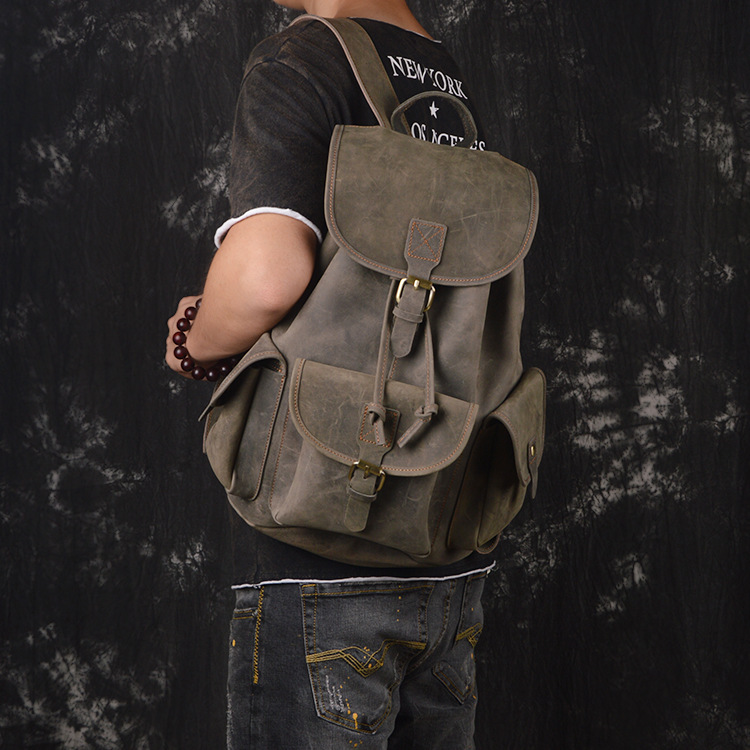 First-Layer Cowhide Rucksack – Rugged Multi-Pocket Leather Backpack 5 First-Layer Cowhide Rucksack – Rugged Multi-Pocket Leather Backpack - Image 5