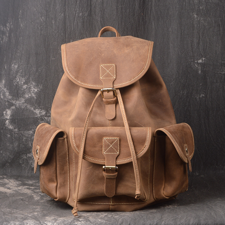 First-Layer Cowhide Rucksack – Rugged Multi-Pocket Leather Backpack 4 First-Layer Cowhide Rucksack – Rugged Multi-Pocket Leather Backpack - Image 4