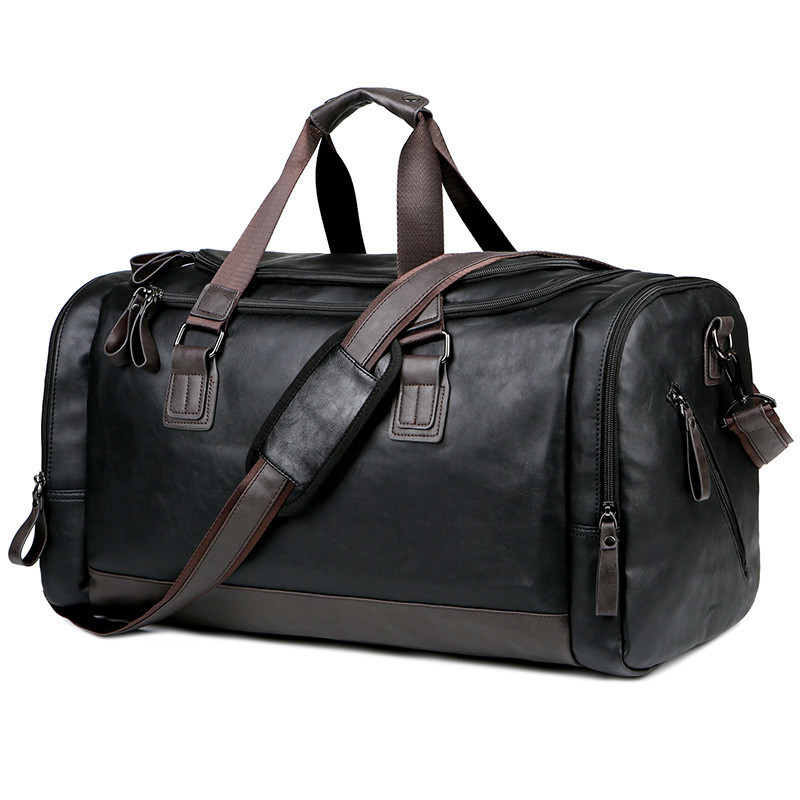 Faux Leather Travel Duffel Bag with Shoulder Pad – Midnight Black 4 Faux Leather Travel Duffel Bag with Shoulder Pad – Midnight Black - Image 4