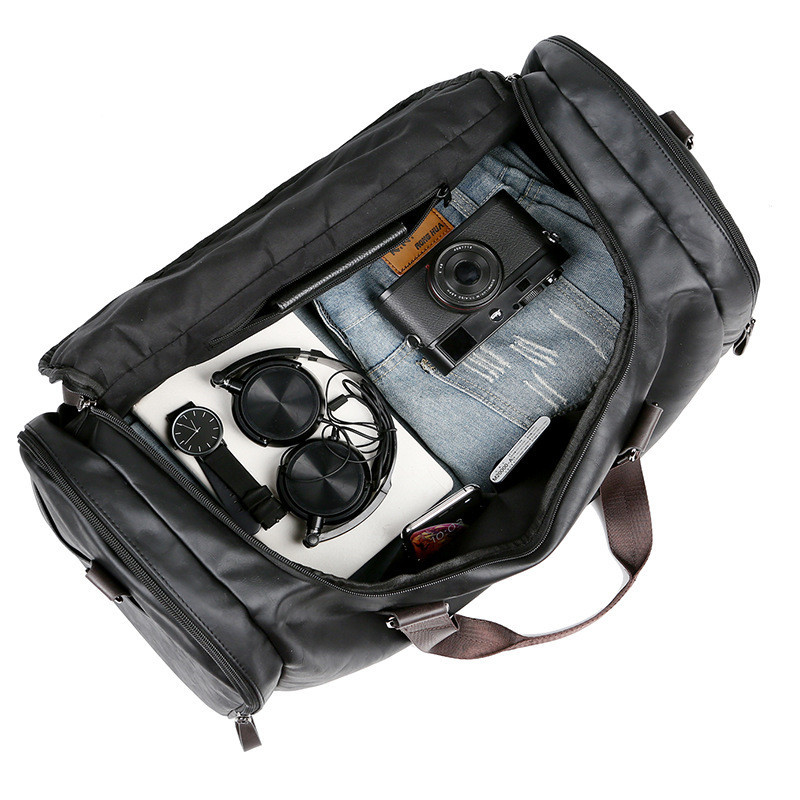 Faux Leather Travel Duffel Bag with Shoulder Pad – Midnight Black 5 Faux Leather Travel Duffel Bag with Shoulder Pad – Midnight Black - Image 5