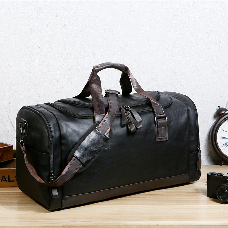 Faux Leather Travel Duffel Bag with Shoulder Pad – Midnight Black 3 Faux Leather Travel Duffel Bag with Shoulder Pad – Midnight Black - Image 3