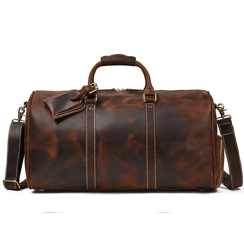 First-Layer Cowhide Leather Travel Duffel Bag with Luggage Tag – Vintage Brown 1 First-Layer Cowhide Leather Travel Duffel Bag with Luggage Tag – Vintage Brown