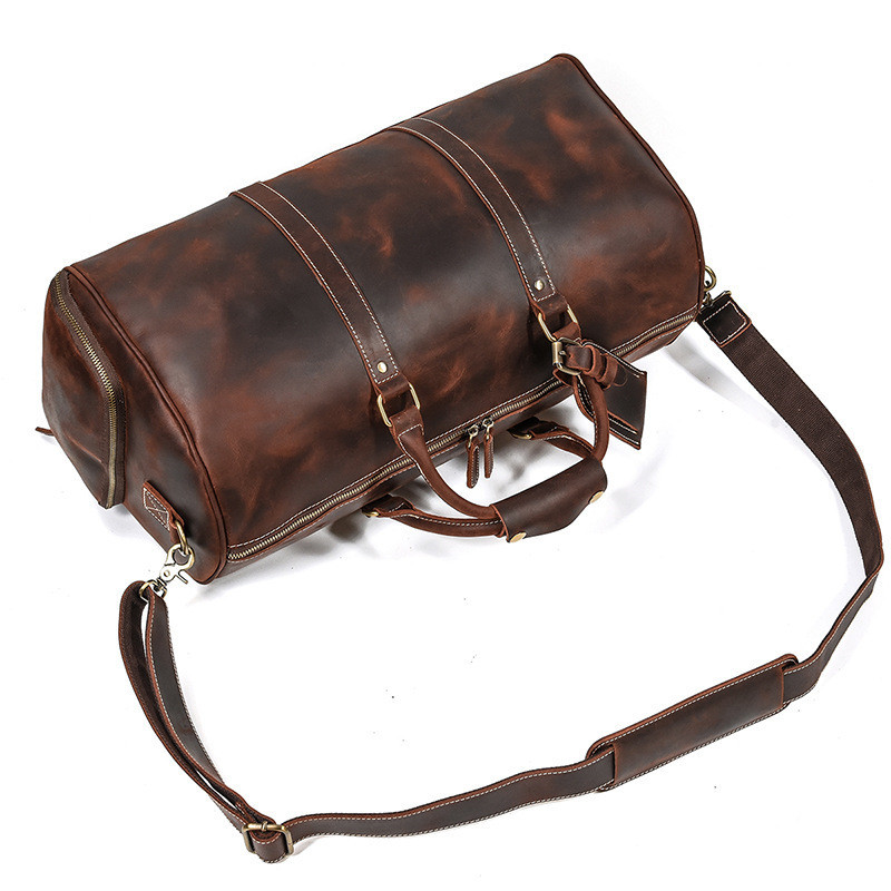 First-Layer Cowhide Leather Travel Duffel Bag with Luggage Tag – Vintage Brown 6 First-Layer Cowhide Leather Travel Duffel Bag with Luggage Tag – Vintage Brown - Image 6