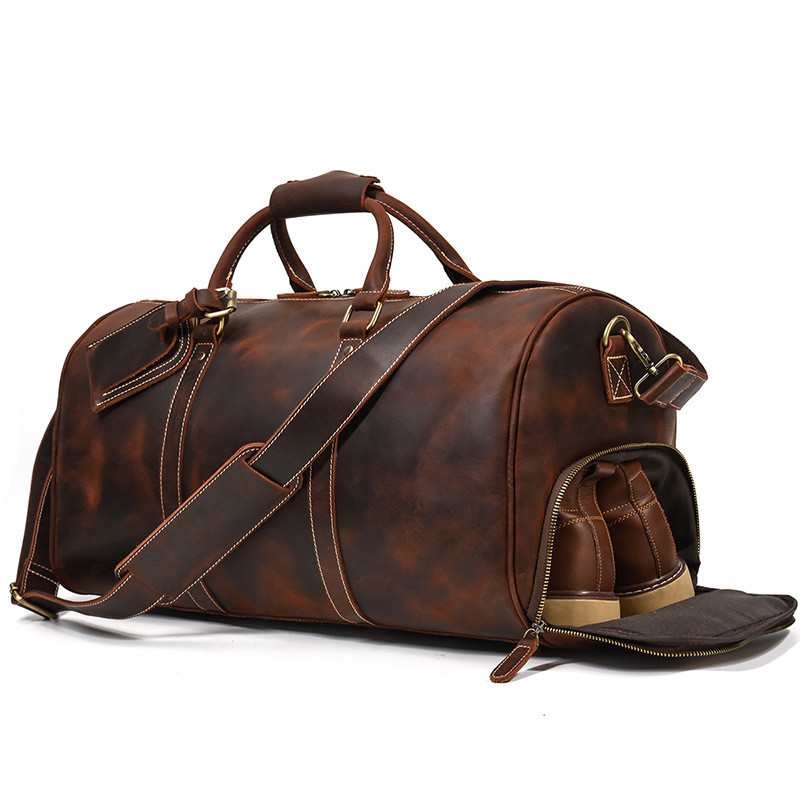 First-Layer Cowhide Leather Travel Duffel Bag with Luggage Tag – Vintage Brown 3 First-Layer Cowhide Leather Travel Duffel Bag with Luggage Tag – Vintage Brown - Image 3
