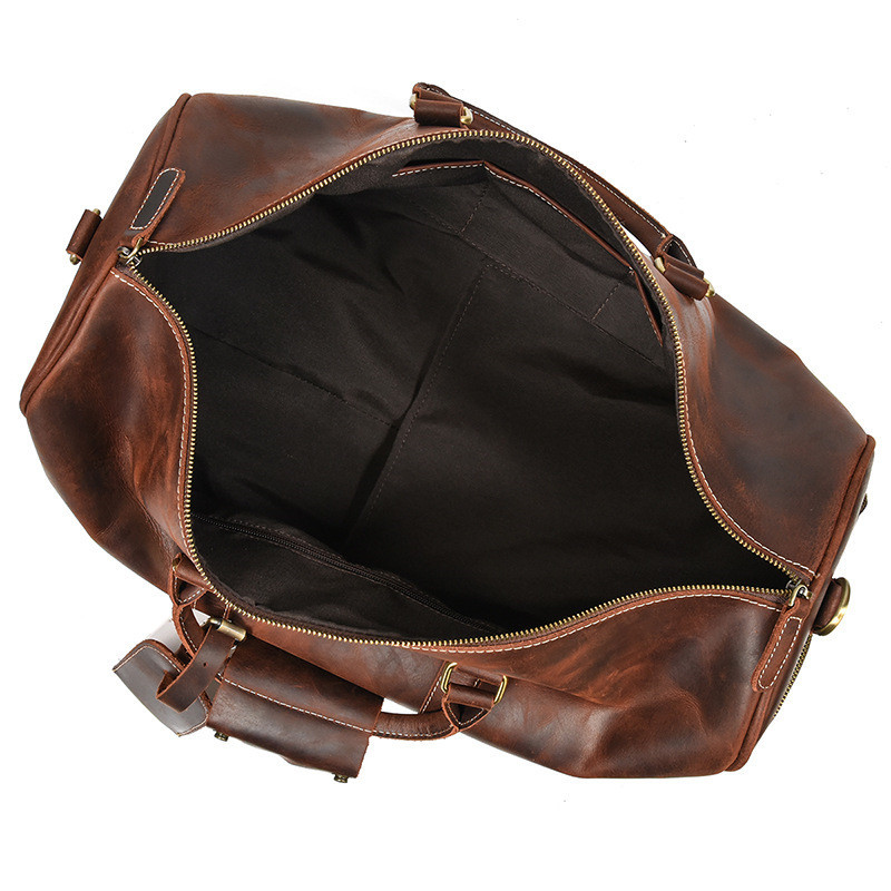 First-Layer Cowhide Leather Travel Duffel Bag with Luggage Tag – Vintage Brown 2 First-Layer Cowhide Leather Travel Duffel Bag with Luggage Tag – Vintage Brown - Image 2