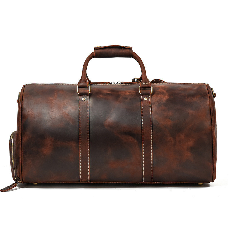 First-Layer Cowhide Leather Travel Duffel Bag with Luggage Tag – Vintage Brown 5 First-Layer Cowhide Leather Travel Duffel Bag with Luggage Tag – Vintage Brown - Image 5