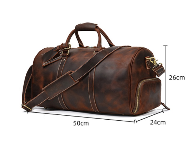 First-Layer Cowhide Leather Travel Duffel Bag with Luggage Tag – Vintage Brown 7 First-Layer Cowhide Leather Travel Duffel Bag with Luggage Tag – Vintage Brown - Image 7