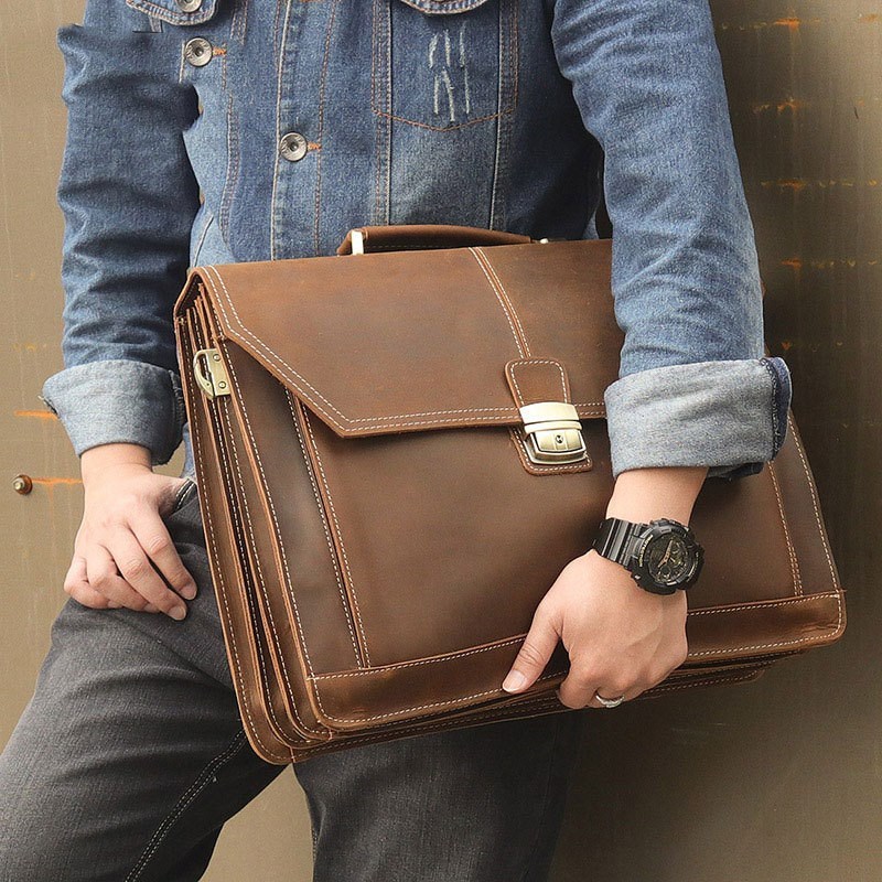16-Inch First-Layer Cowhide Briefcase 2 16-Inch First-Layer Cowhide Briefcase - Image 2