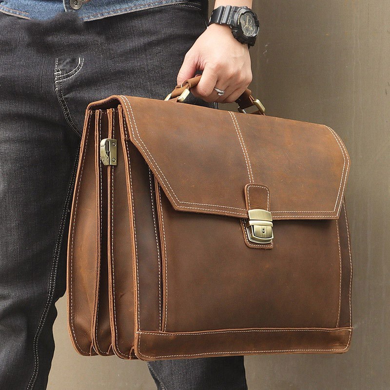 16-Inch First-Layer Cowhide Briefcase 4 16-Inch First-Layer Cowhide Briefcase - Image 4