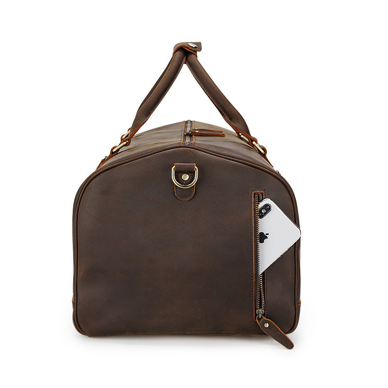 Large First-Layer Cowhide Travel Bag – Dark Brown Duffel with Shoe Compartment 1 Large First-Layer Cowhide Travel Bag – Dark Brown Duffel with Shoe Compartment