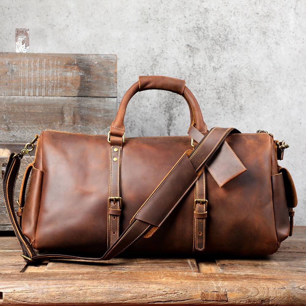 First-Layer Cowhide Retro Travel Bag with Luggage Tag 4 First-Layer Cowhide Retro Travel Bag with Luggage Tag - Image 4