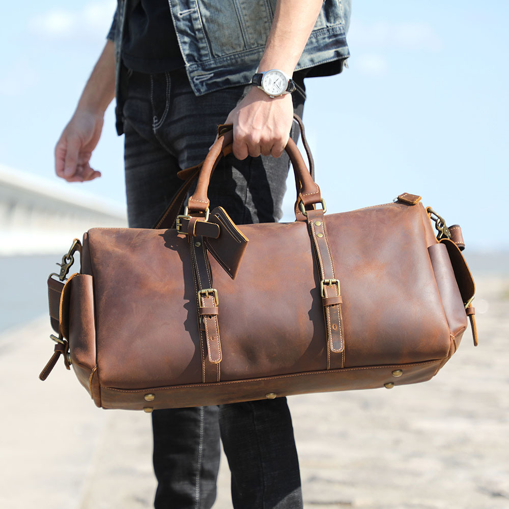 First-Layer Cowhide Retro Travel Bag with Luggage Tag 3 First-Layer Cowhide Retro Travel Bag with Luggage Tag - Image 3