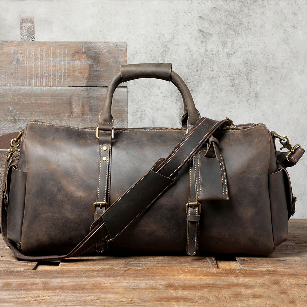 First-Layer Cowhide Retro Travel Bag with Luggage Tag 5 First-Layer Cowhide Retro Travel Bag with Luggage Tag - Image 5