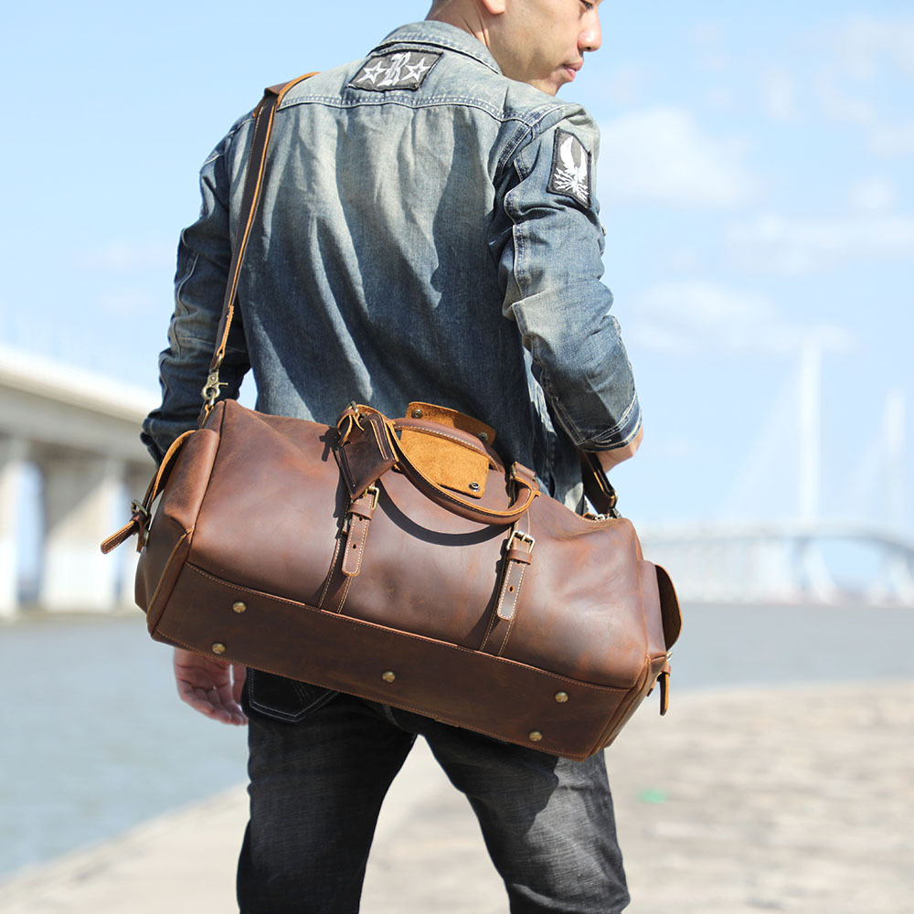 First-Layer Cowhide Retro Travel Bag with Luggage Tag 2 First-Layer Cowhide Retro Travel Bag with Luggage Tag - Image 2