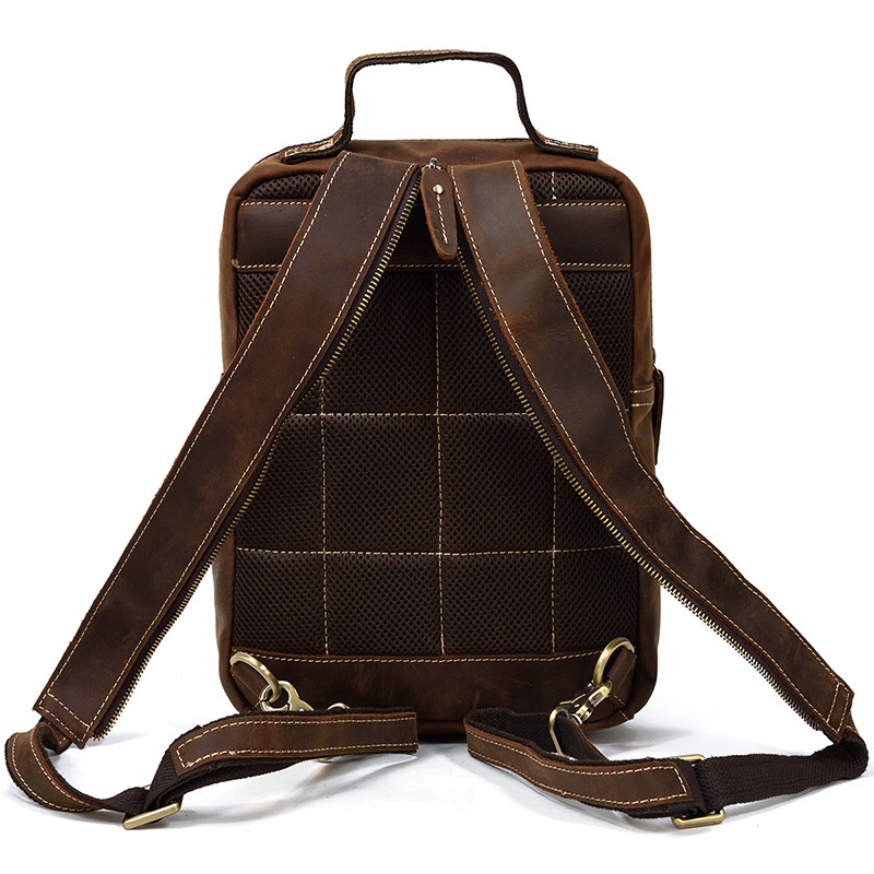 Horse Leather Men'S Backpack Multifunctional Leather Student Backpack Outdoor Travel Chest Bag Messenger Bag 5 Horse Leather Men'S Backpack Multifunctional Leather Student Backpack Outdoor Travel Chest Bag Messenger Bag - Image 5