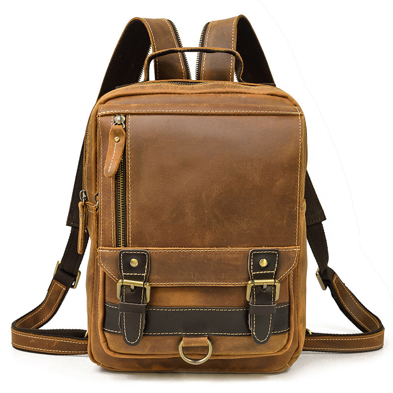 Horse Leather Men'S Backpack Multifunctional Leather Student Backpack Outdoor Travel Chest Bag Messenger Bag 1 Horse Leather Men'S Backpack Multifunctional Leather Student Backpack Outdoor Travel Chest Bag Messenger Bag