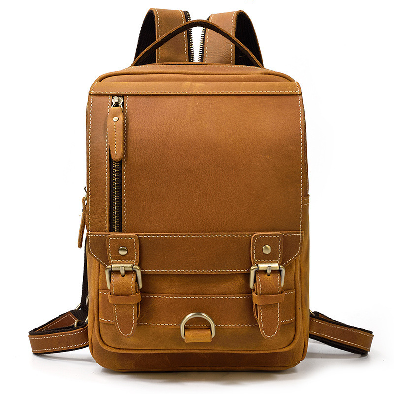 Horse Leather Men'S Backpack Multifunctional Leather Student Backpack Outdoor Travel Chest Bag Messenger Bag 4 Horse Leather Men'S Backpack Multifunctional Leather Student Backpack Outdoor Travel Chest Bag Messenger Bag - Image 4
