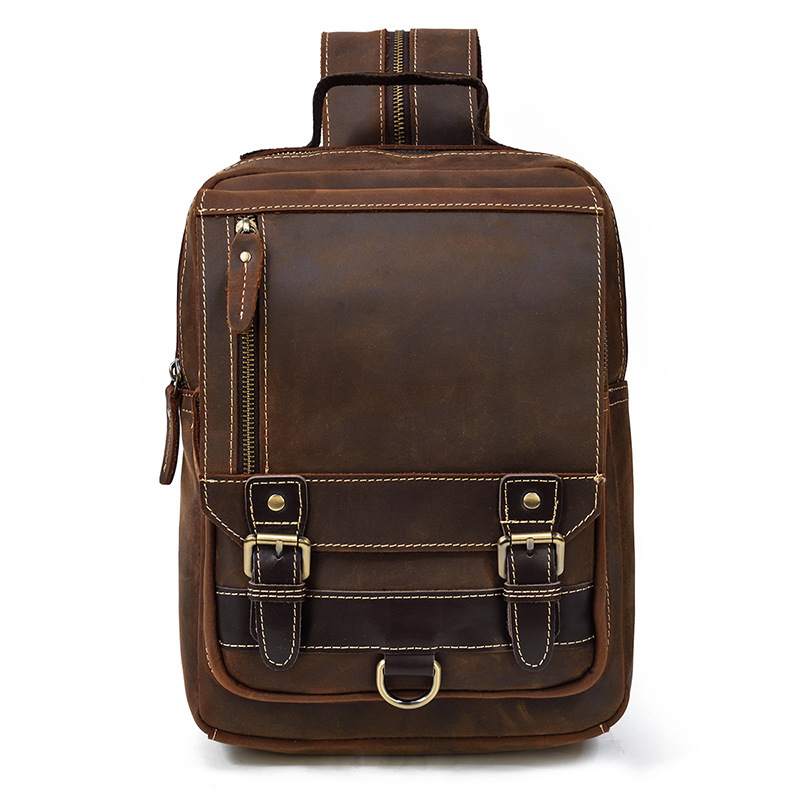 Horse Leather Men'S Backpack Multifunctional Leather Student Backpack Outdoor Travel Chest Bag Messenger Bag 2 Horse Leather Men'S Backpack Multifunctional Leather Student Backpack Outdoor Travel Chest Bag Messenger Bag - Image 2