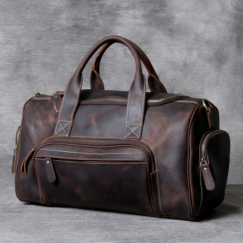 First-Layer Cowhide Retro Travel Duffel Bag – Distressed Coffee Brown 2 First-Layer Cowhide Retro Travel Duffel Bag – Distressed Coffee Brown - Image 2