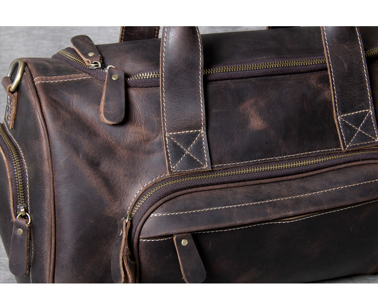 First-Layer Cowhide Retro Travel Duffel Bag – Distressed Coffee Brown 6 First-Layer Cowhide Retro Travel Duffel Bag – Distressed Coffee Brown - Image 6