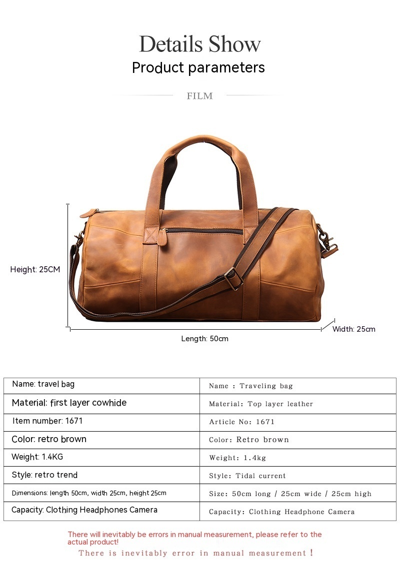First-Layer Cowhide Leather Travel Bag – Classic Retro Brown and Black Duffel 5 First-Layer Cowhide Leather Travel Bag – Classic Retro Brown and Black Duffel - Image 5