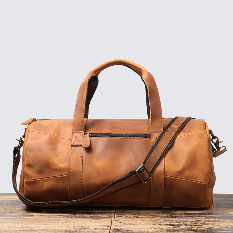 First-Layer Cowhide Leather Travel Bag – Classic Retro Brown and Black Duffel 7 First-Layer Cowhide Leather Travel Bag – Classic Retro Brown and Black Duffel - Image 7