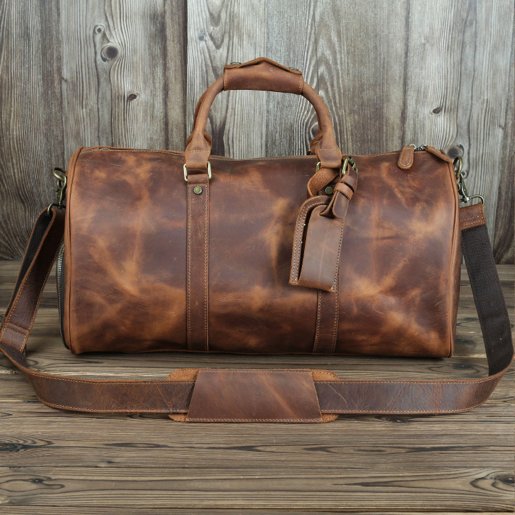 Cowhide Leather Travel Duffel Bag – Weekender with Shoe Compartment 10 Cowhide Leather Travel Duffel Bag – Weekender with Shoe Compartment - Image 10