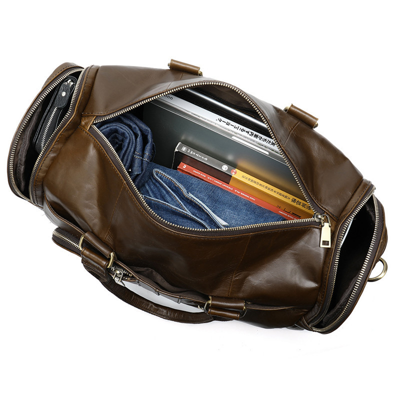 First-Layer Cowhide Leather Weekender Duffel Bag – Coffee Brown 4 First-Layer Cowhide Leather Weekender Duffel Bag – Coffee Brown - Image 4