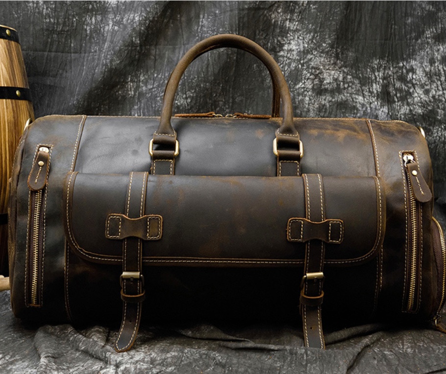 22-Inch First-Layer Cowhide Leather Travel Bag – Multi-Pocket Duffel 7 22-Inch First-Layer Cowhide Leather Travel Bag – Multi-Pocket Duffel - Image 7